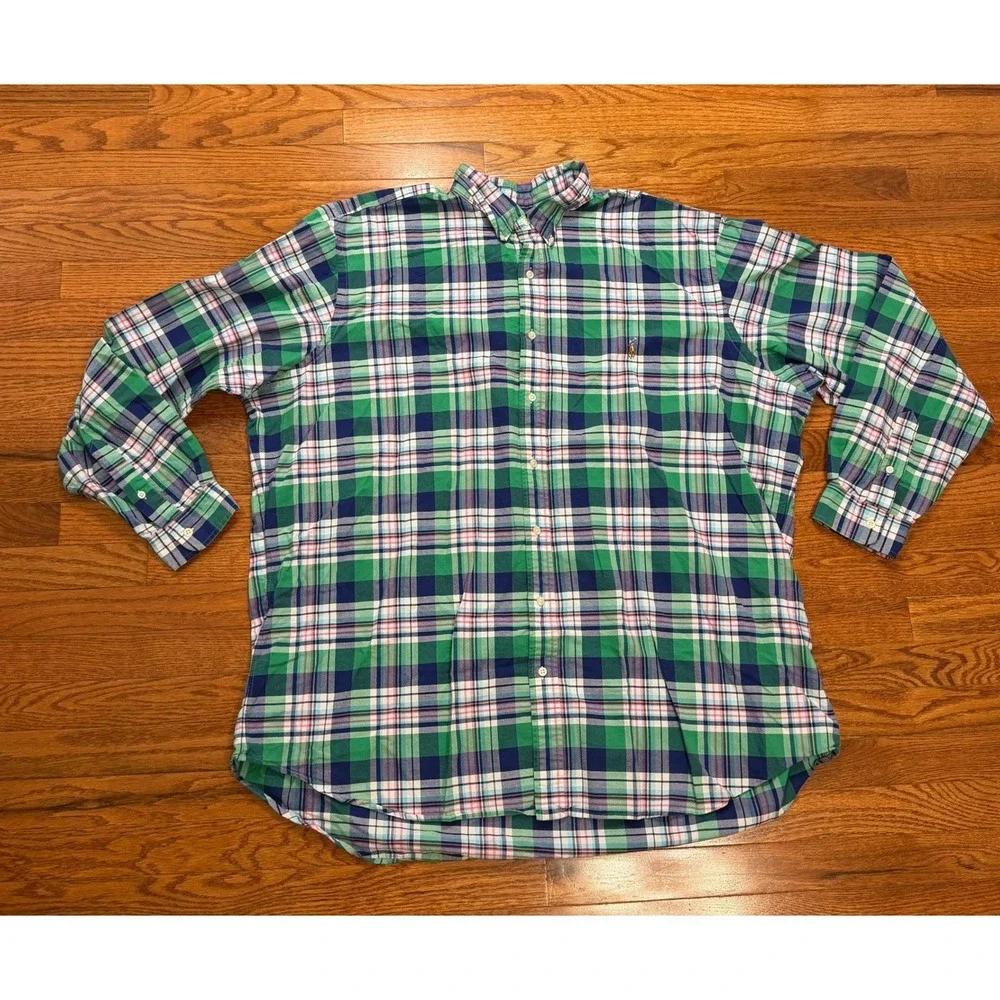 Polo Ralph Lauren Button-Down Shirt Mens 3XLT Madras Plaid Colorful Flesh Pony